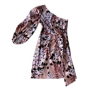 Ted Baker,  One-shoulder, Pink and Black Patterned,  Dress, Small (2)